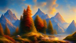 Sunny day, mountains, rocks oil painting