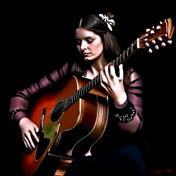 Impressionism.. gypsy woman playing guitar. low lighting