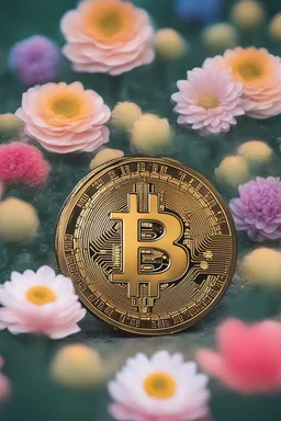 Bitcoin cryptocurrency alone are in the full blooming flowers