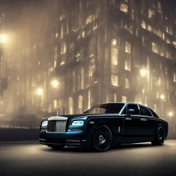 matte black rolls royce under a city street light during the night