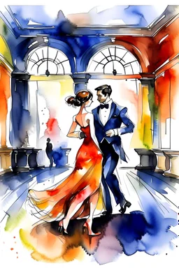 bailarines de tango salón outline icon water color