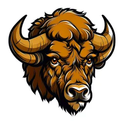 angled view of the head of a bull bison buffalo, sports mascot style