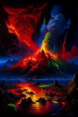 fire, lightning, wind, rain, volcanic lava, fireworks, explosions, multicolored neon lights, Count Dracula in the art style of Boris Vallejo, oil paint on canvas, 32k UHD, hyper realistic, photorealistic, realistic, life-like, extremely detailed, extremely colorful, sharp beautiful professional quality,