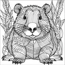 Wombat, mandala, minimal lines, cartoon, white back ground color, real style, realistic, minimalistic, minimal black line art, line art, crisp line art, unique coloring sheet, outlined, outline, crisp, crisp line edges, illustration, thin lines, crisp clear lines, line art, clean line art, unique, 8k, amazing, masterpiece, no colors, no dark color, no black color, avoid thick black, minimalistic line edges, pure white back ground, image character full fit to page,