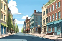 cartoon image: a side view of a town street