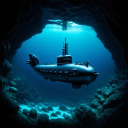 lord of the rings, fantasy, handmade submarine travelling through an underwater cave, dark