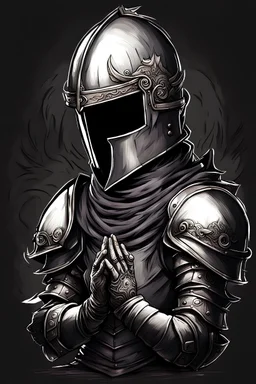 Dark fantasy, hand drawing, 2d, helmet on, knight praying, danganronpa style
