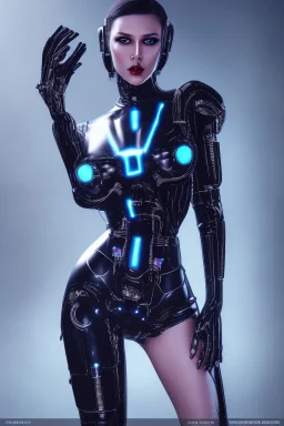 cyberpunk, black latex body, women, body portrai, big boobs, highlight eyes perfect, skin, tron, cyborg, perfekt sexy, real, dream, hr giger