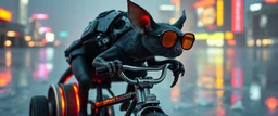 glasses and ticks, cyberpunk imagery synchronized mechanical gremlin rat bat drumming kit trike flickering stable core, wet reflective salt flat city