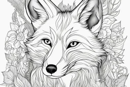colouring book page, portrait of a fox