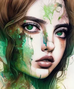 a beautiful samdoesarts face portrait of young and cute ana de armas, fine pencil and watercolors, detailed green-brown eyes, intricate, by carne griffiths and victo ngai