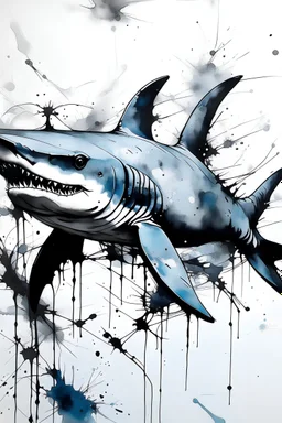 A liquid ink painting of a shark