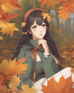 Beautiful girl, autumn in the background, beautiful anime portrait