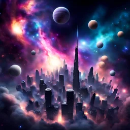 Create a Galaxy city with a nebula