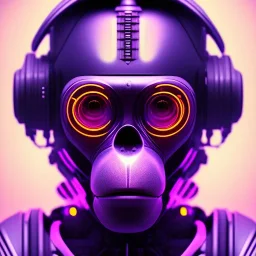 A beautiful portrait of a cyborg monkey purple neon color scheme, high key lighting, volumetric light high details psychedelic background