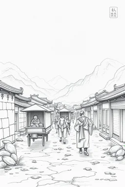 trading caravan Hexi Corridor silk road in ancient times in the style of Huang Yong Ping pencil sketch