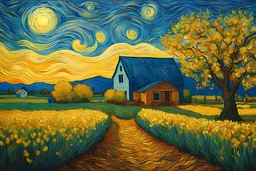 Celebration of the American Farm in the style of Vincent Van Gogh