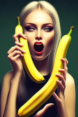 Girl eating a long banana