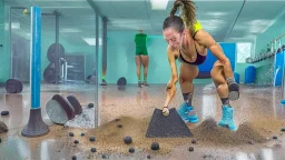 woman dirties the floor in workout room