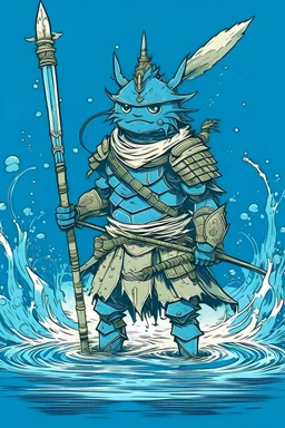 a water warrior, with a spear, ghibli style