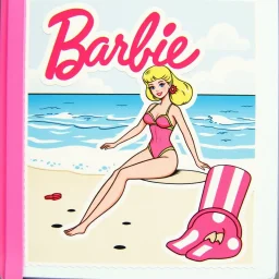 60s Barbie sticker album, barbie is on the beach