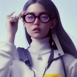 isometric clean art of super cute nerd girl wearing shades, neon lighting, soft lighting, hard shadows, soft pastel gradients, high definition, 3d icon clay render, blender 3d, studio lighting, god rays, octane render, unreal engine 5