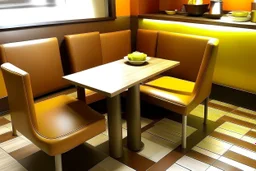 fast food restaurant and the colors for it is brown and 4 chair table