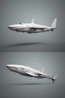 ideation aeroplane airmed inspired by shark with side view, quarter view and front view