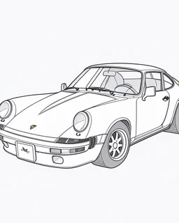 outline for a coloring page of a Porsche 911, white background, sketch style, only use outline, no shadows and clear and well defined