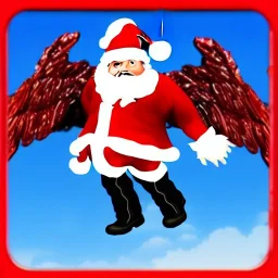 wings, freaky crazy Santa with wings, laughing, flying, satan wings