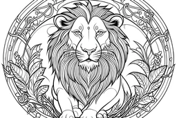 outline art for coloring page with scene of simba lion king film , mandala style, no shadow, clear, full body, clean line art, clear full body