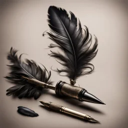 Hyper Realistic Vintage Feather Pen With Ink Pot