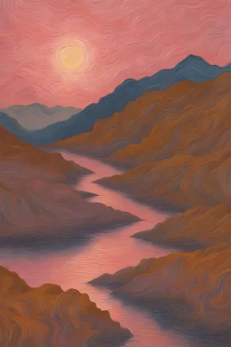 Hallucinating an apricot-pink evening sky; Van Gogh; neo-surrealism; impasto