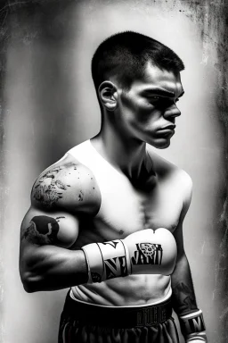 a young boxer fighting , ex uck military in a long path to usa for a book cover