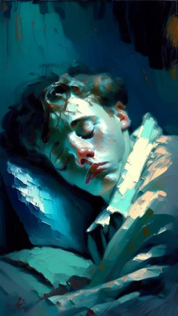 impressionism-style painting of someone trying to sleep but can’t because of dreams