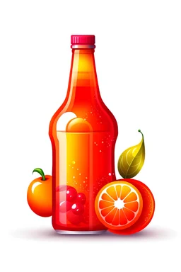 Orange and red soda bottle with chillis and oranges on the side in HD logo on front