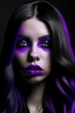 Purple girl face with rubber effect in all face with black long rubber effect hair