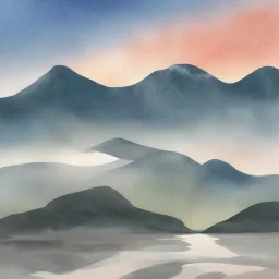 white Field mouse mountains drinking water at sunrise water color vibrant cute