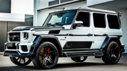 A (((G-Wagon mustang))) featuring a luxurious interior, advanced technologies, and a sleek body kit designed by MANSORY, front cinematic view