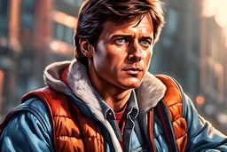 marty mcfly in 8k realistic digital drawing style, close picture, intricate details, highly detailed, high details, detailed portrait, masterpiece,ultra detailed, ultra quality