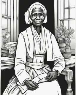 Outline art for coloring pages with Sojourner Truth, white background, sketch style, only use black outline, white background, no shadows and well and clear outline