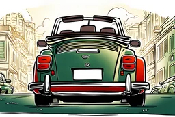 comic style, the back of a cabriolet car