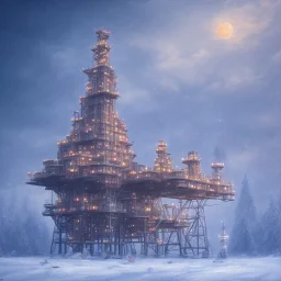 oil platform in winter landscape