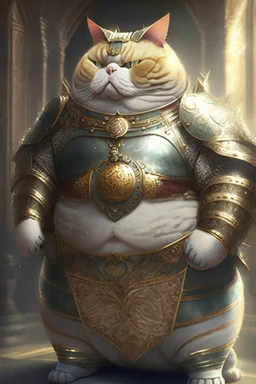 Fat cat god wearing filigreed armor