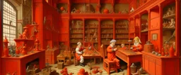 A reddish orange toy factory painted by Giovanni Battista Sassi
