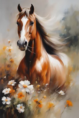 Masterpiece, best quality, Willem Haenraets style portret painting of a horse in the meadow, painted by Willem Haenraets