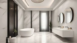 Luxury bathroom background with marble wall. Generative AI.