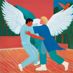 [art by David Hockney] Jacob wrestling with angel