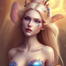 magnifique belle sexy fairy souriante avec de magnifiques ailes et des cheveux longs blonds,yeux bleus