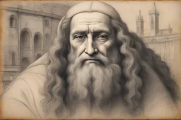 leonardo da vinci in firenze in sunshine, shading pastel and charcoal